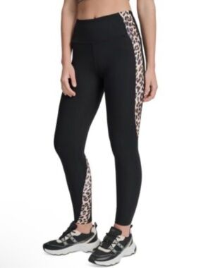 DKNY Black Leggings with Leopard Side Panels